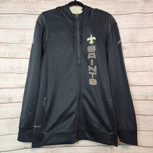 Nike Men's Size L NFL New Orleans Saints Dri Fit On-Field Hoodie Black Zip Up